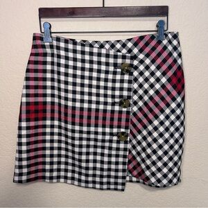 Plaid mini skirt - red black white - with button enclosure size 12